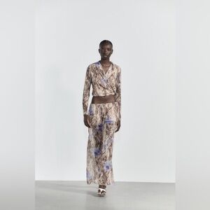 Zara Brown and Blue Floral Wide Leg Pants